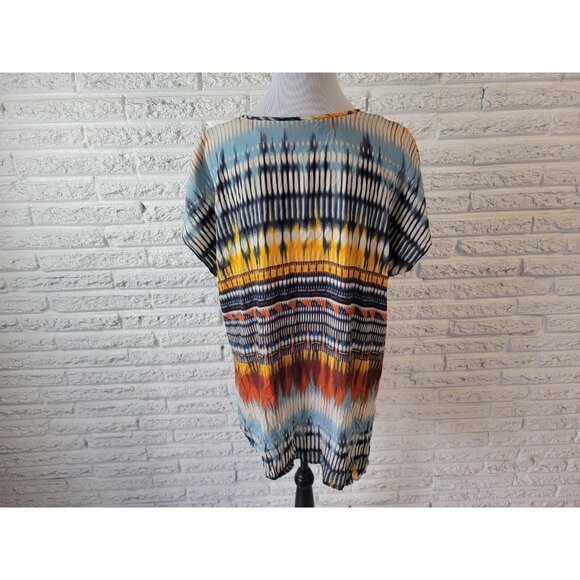 Cato Womens Top 18W 20W Plus Sleeveless Orange Watercolor Semi Sheer WAT69E - Picture 5 of 8